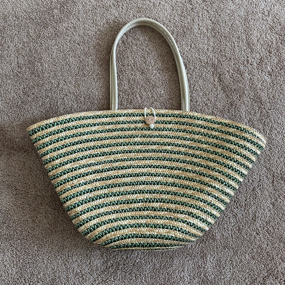 Woven Summer Tote with Green Stripes